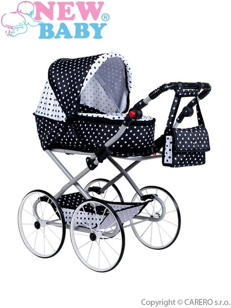 Retro kočárek NEW BABY Retro 2v1 Natálka s velkými gumovými koly a polohovatelnou rukojetí.