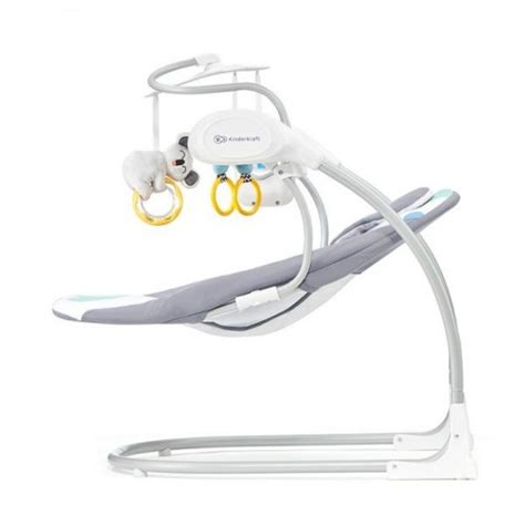 Infografika s rozměry a klíčovými funkcemi houpátka Kinderkraft Minky