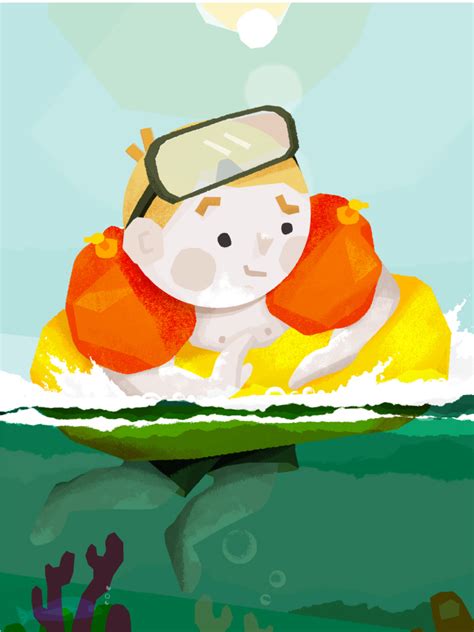 Ilustrace znázorňující dítě stojící u břehu temného jezera, s náznaky tajemné postavy pod hladinou.