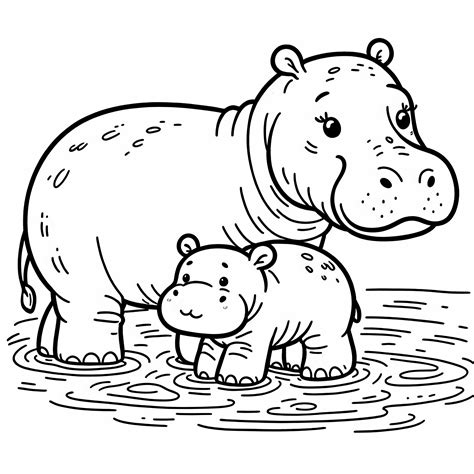 hroší mládě ve vodě s matkou