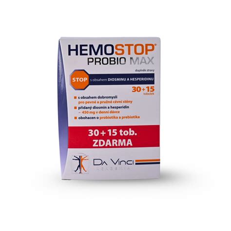Složení doplňku stravy Hemostop Probio MAX s vyznačením hlavních aktivních látek.