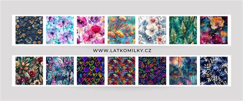 Ukázka různých vzorů a barev látek pro mantinely