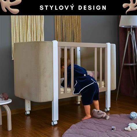 Ilustrace různých typů dětských postýlek: klasická, kolébka, rostoucí a cestovní