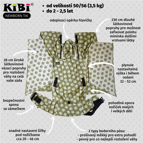 Detail nosítka Kibi Newborn Tai s ukázkou nastavení bederního pásu a kapucky.