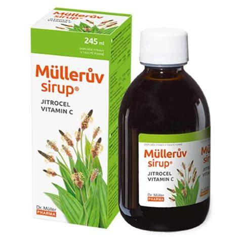 Infografika: Složení Dr. Mullerův sirup s jitrocelem a vitamínem C