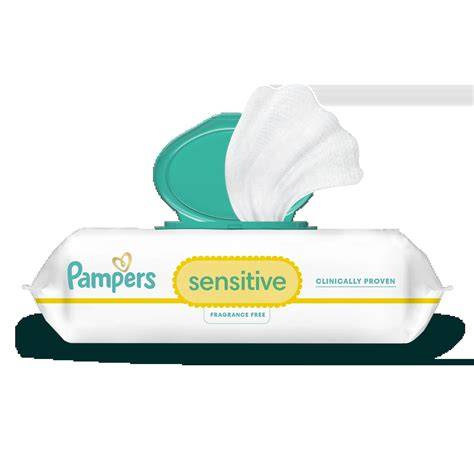 Infografika: Složení Pampers Sensitive - voda, SkinShield, dermatologické testování a pH ochrana