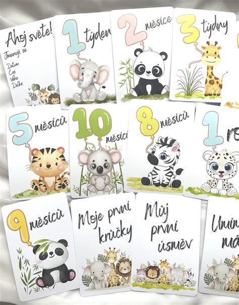 ilustrace milníkových kartiček pro miminko