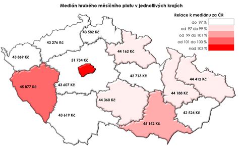 Mapa průměrných platů lékařů podle krajů