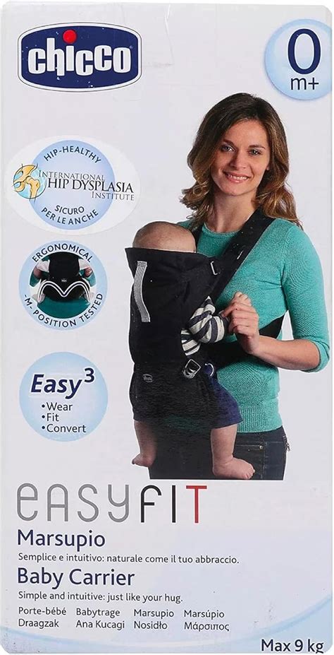 Schéma zobrazující ergonomické sezení nosítka Chicco Easy Fit ve tvaru písmene 