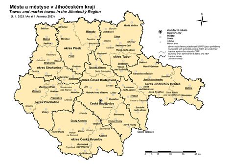 Mapa s vyznačenými turistickými cíli v Jihočeském kraji a Rakousku.