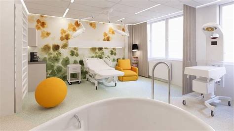 architektonická vizualizace moderní porodnice s důrazem na pohodlí