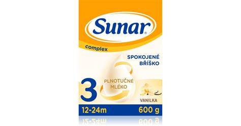 Infografika složení Sunar Complex 3 (s uvedenými složkami, nutriční hodnoty a doporučené dávkování)