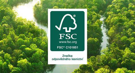 Ilustrace stromu s ekologickými značkami FSC a EKO