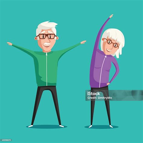 Ilustrace seniorů cvičících jógu.