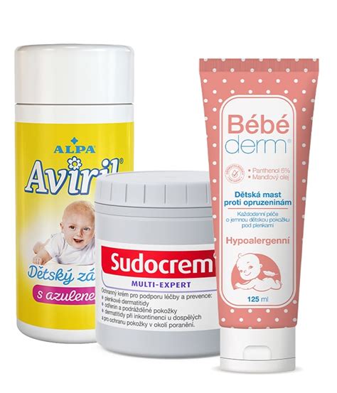 koláž různých krémů a mastí na opruzeniny