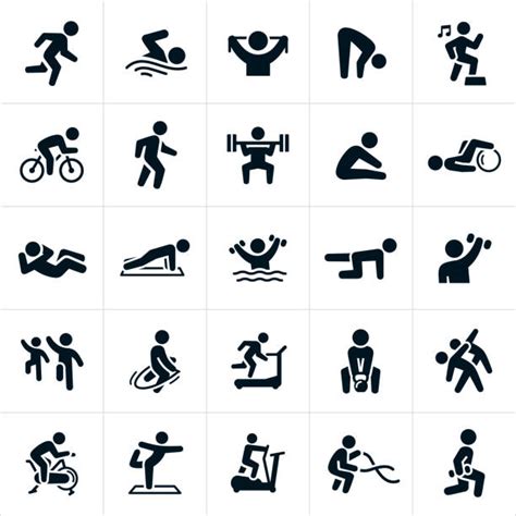 Ilustrace různých fitness aktivit a skupinových lekcí