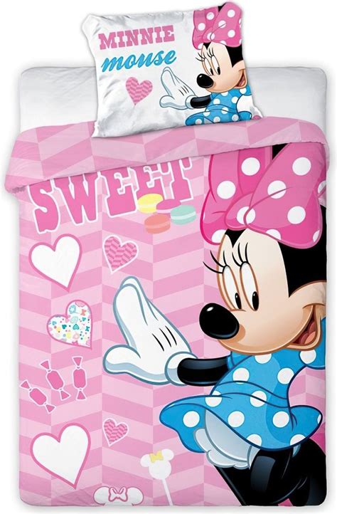 Obrázek povlečení Minnie a Mickey na růžovém a bílém pozadí