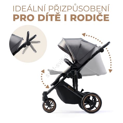 Ilustrace nastavení opěrky zad a nohou kočárku