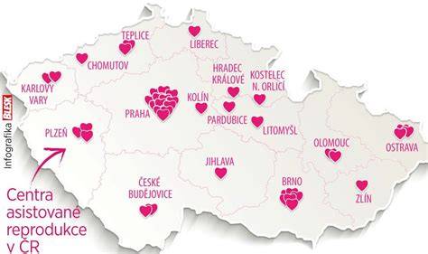 Mapa klinik asistované reprodukce v ČR