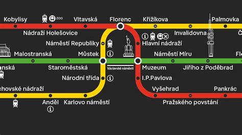 Mapa bezbariérových tras a plošin v pražském metru