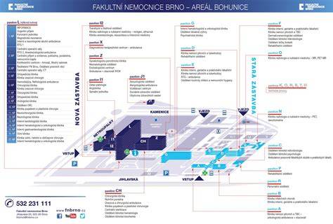 Mapa rozdělení oddělení FN Brno Bohunice