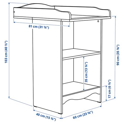Schéma rozměrů postýlky 120x60 cm a přebalovacího pultu