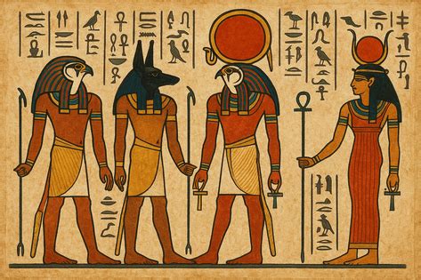 Ilustrace starověkého Egypta s faraony a jejich rodinnými vztahy