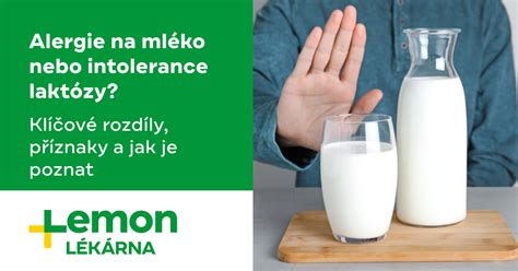 Infografika porovnávající příznaky alergie na mléko a intolerance laktózy.