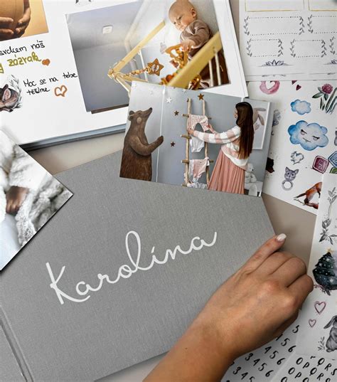 ilustrace s různými typy fotografií a poznámkami pro fotoalbum miminka
