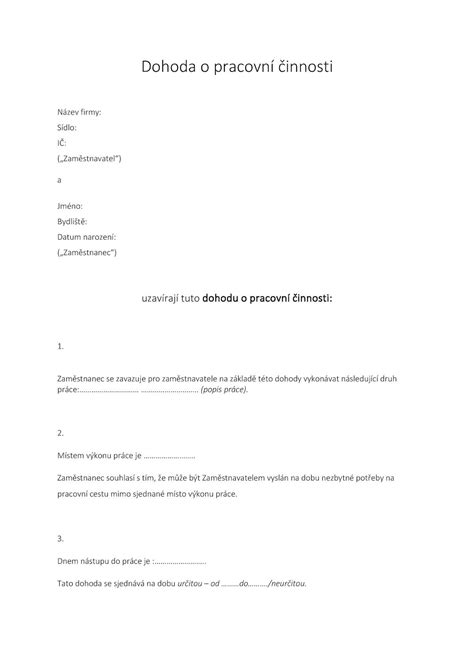 dohoda o pracovní činnosti a podnikání během rodičovské