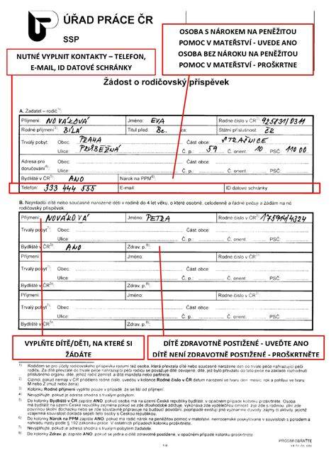 Mapa webu MPSV s online formuláři pro rodičovský příspěvek