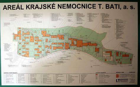 Mapa umístění Krajské nemocnice T. Bati Zlín