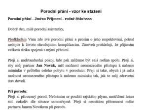 Sepsání porodního přání - symbolický list