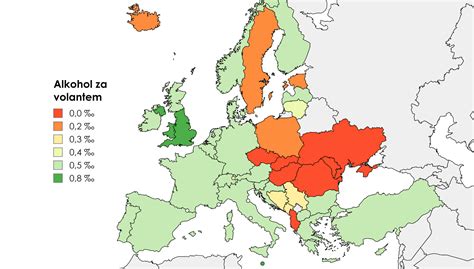mapa: spotřeba alkoholu v zemích (Česko vysoká spotřeba)