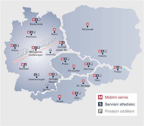 Mapa pokrytí servisních středisek a půjčoven