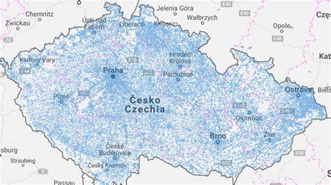 Mapa pokrytí optickým internetem v regionech CZE