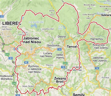 Mapa okolí Jablonce nad Nisou - poloha porodnice a dopravní spojení