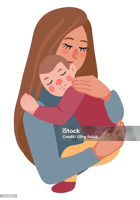 Ilustrace miminka s bolavým bříškem, které rodič drží v náručí.