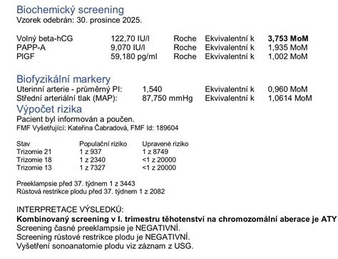 Infografika: Kombinovaný screening v prvním trimestru - marker NT, NB, PAPP-A, hCG a TR