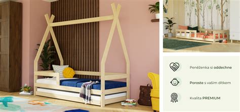 Ilustrace různých typů dětských postelí (klasická, patrová, pro miminko)