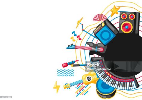 ilustrace miminka oblečeného v body s notami a hudebními nástroji