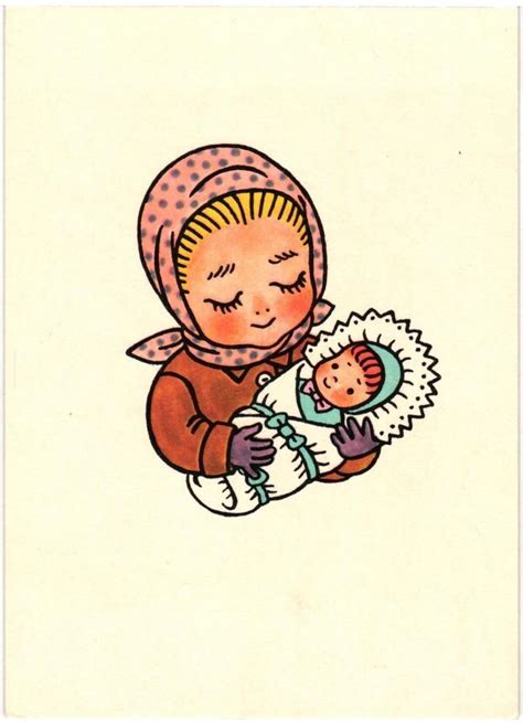 Ilustrace maminky s miminkem v nosítku v podzimním oblečení