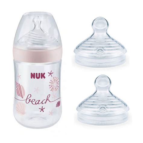 Ilustrace dětské lahvičky NUK Nature Sense s měkkým pítkem a držátky