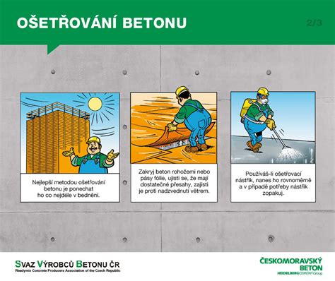 Fotografie různých metod ošetřování čerstvého betonu.