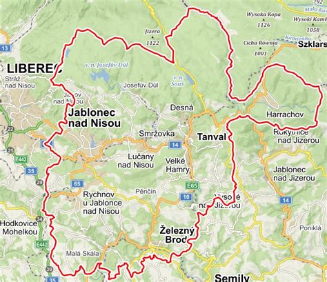 Mapa okolí Jablonec nad Nisou se zřizovacími zařízeními