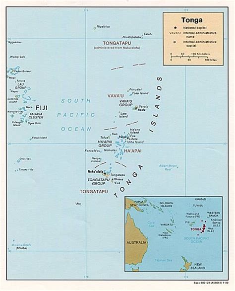 Mapa Tongy - poloha Nuku'alofy a Tongatapu